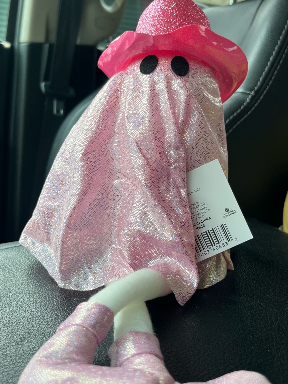Sparkling Pink Ghost Plush with Glittery Cowgirl Hat